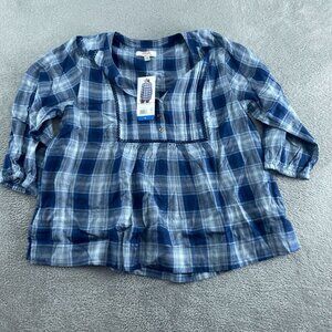 Wrangler Womens Blue Plaid Tunic Top L/EG  3/4 Sleeve Casual Style NWT 4496